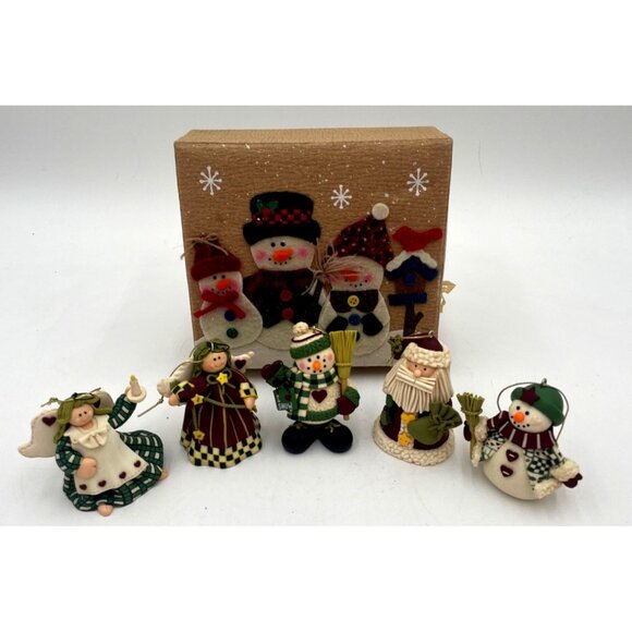 Set Of 5 Handmade Clay Holiday Ornaments With Snowman & Angel Designs Includes G - Picture 2 of 15